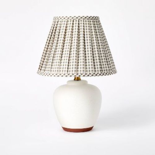Ceramic Table Lamp With Gingham Print Pleated Shade Cream/sage Green (includes Led Light Bulb) - Threshold™ Designed With Studio Mcgee