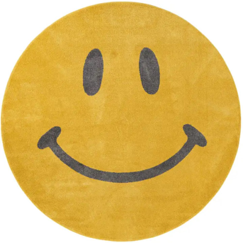Yellow 7' 10 x 7' 10 Smiley Face Whimsy Kids Round Rug | Rugs.com