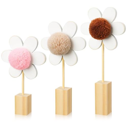 3 Pcs Wooden Daisy Nursery Shelf Decor Boho Daisy Decor Set Floral Aesthetic Flower Wall Art Bohemian Style for Nursery Baby Bedroom Boys Girls Kids(Boho Color)