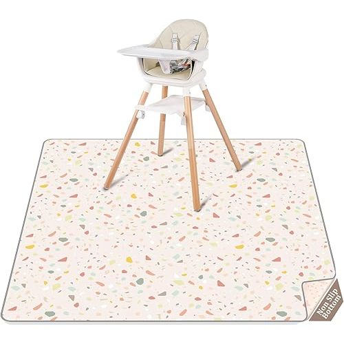 CLYMENE Splat Mat for Under High Chair | 51x51 Inch Anti-Slip Baby Splash Mat | Waterproof & Washable Spill Mat for Highchair Floor and Infant Play (Terrazzo Treasure)