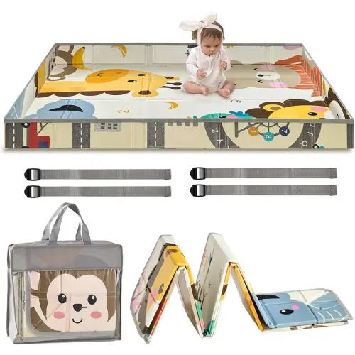 VEVOR Baby Play Mat, 55""x71"" Baby Crawling Mat, Non-Slip One-Piece Foam Baby Playmat, Foldable Portable Reversible Floor Mat with Travel Bag, Waterproof Activity Playmats for Babies, Toddlers, Infan