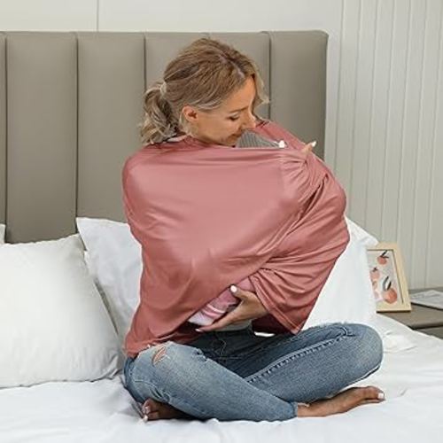 Breathable Car Seat Cover for Babies – Multi-Purpose Soft Rayon Nursing Cover for Breastfeeding, High Stretchy Infant Carseat Canopy, Stroller Cover (Smooth Rayon, Blush)