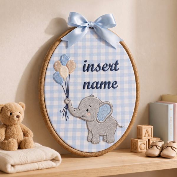 Personalized Embroidered Baby Name Hoop, Elephant Nursery Wall Decor, Baby Boy Name Sign, Newborn Keepsake, Baby Shower Gift