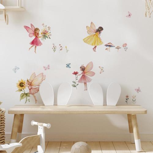 Bedroom Wall Decals, Fairy Wall Stickers, Peel & Stick, Removable, Fairy and Mushroom Decals for Nursery,Kids Room Decor