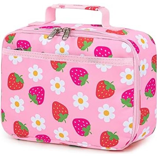 Bluboon Kids Girls Boys Lunch Bag Insulated Lunch Box for school Lunch Cooler Organizer School Kids Lunch Tote (Pink Strawberry)