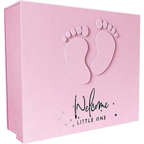 Handmade Baby Memory book, Scrapbook AND Photo Album with Keepsake Box, Hand & Footprint Inc Pad Kit included, Baby's First Year book, Journal, Milestone for Newborn (Teddy Bear Girl, Pink)