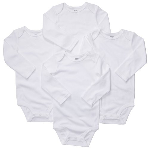 Carter's Unisex-Baby 4-Pack Long Sleeve Bodysuits - White - 9 Months