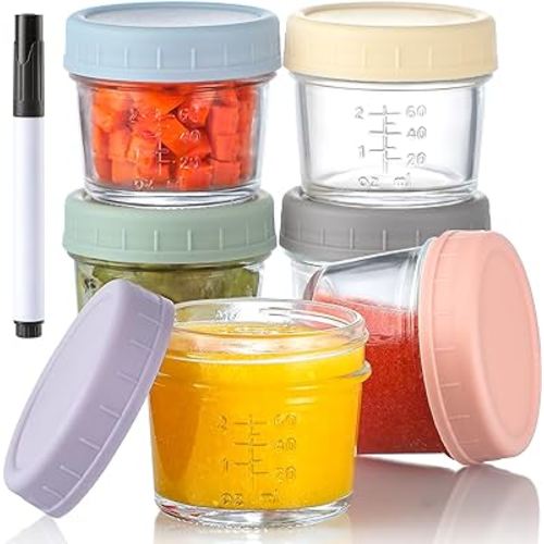 VITEVER 6 Pack Glass Baby Food Storage Containers - 4 oz Baby Food Storage Jars With Lids, Baby Food Maker, Microwave, Dishwasher & Freezer Safe