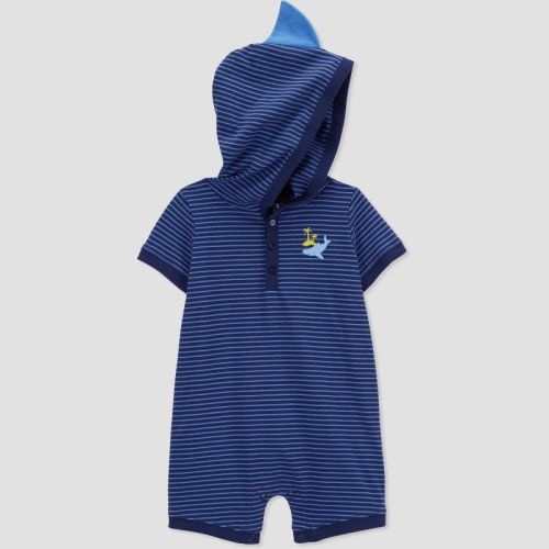 Carter's Just One You® Baby Boys' Striped Shark Hooded Romper - Blue, Size: 3M