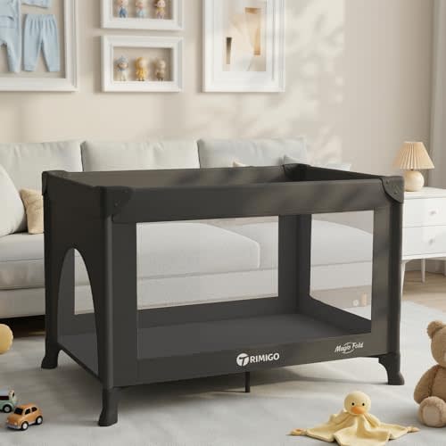 Baby Playard, Portable Travel Crib,Baby Playpen - Baby Safe Folding Travel Bed w/Mattress, Breathable Mesh | Compact Lightweight Baby Bed for Babies & Toddlers (Black)