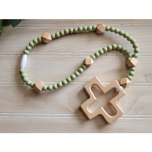Silicone Beechwood Rosary, Baby and Child's First Rosary, Sensory Toy, Baptism Gift