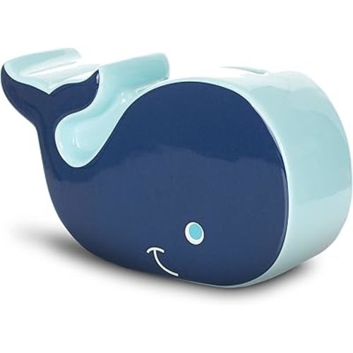 DEMDACO Smiling Whale Navy Blue Earthenware Children's Coin Money Bank
