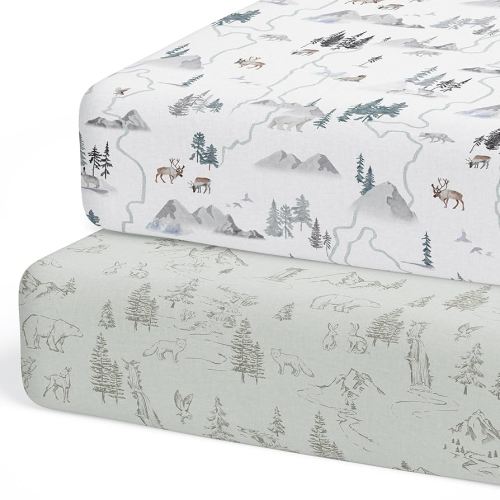 Crib Sheets Neutral - Fitted Baby Crib Sheets Bed for Girl Boy - 2 Pack Standard & Toddler Mattress - Buttery Soft Organic Cotton Blend (Arctic Journey)