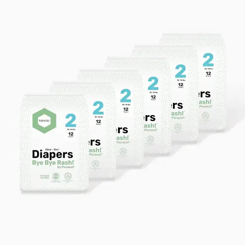 PARASOL Clear+Dry Disposable Diapers | RashShield Protection, Leakproof Design, Hypoallergenic Diaper Set | Size 2 (10-18 lbs.) 72 Count