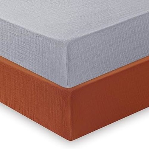 david's kids Muslin Crib Sheets for Boys Girls, 2 Pack 100% Cotton Soft Breathable Fitted Baby Sheet Set, 28x52 Inch Fits Standard Crib and Toddler Mattresses, Brown & Grey