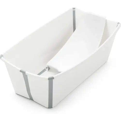 Stokke Flexi Bath Bundle, White - Foldable Baby Bathtub + Newborn Support - Durable & Easy to Store - Convenient to Use at Home or Traveling - Best for Newborns & Babies Up to 48 Months