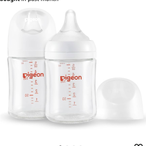 Pigeon Glass Nursing Bottle Wide Neck, Anti-Colic, Streamlined Body, Natural Feel, Easy to Clean, Heat-Resistant, 5.4 Oz(Pack of 2), Includes 2pcs SS Nipples (0m+)