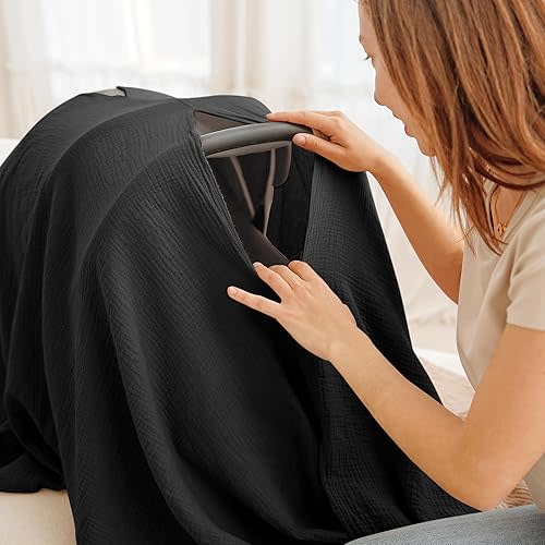 Konssy Muslin Nursing Cover for Breastfeeding, 360° Full Privacy Breathable 100% Cotton Breastfeeding Cover, Multi-use Carseat Canopy(Black)