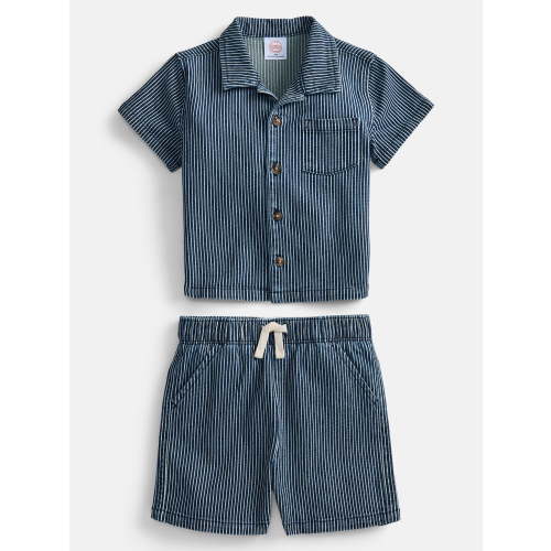 Wonder Nation Baby Boys Short Sleeve Striped Collared Button Top and Matching Shorts Set, Size 6/9 Months