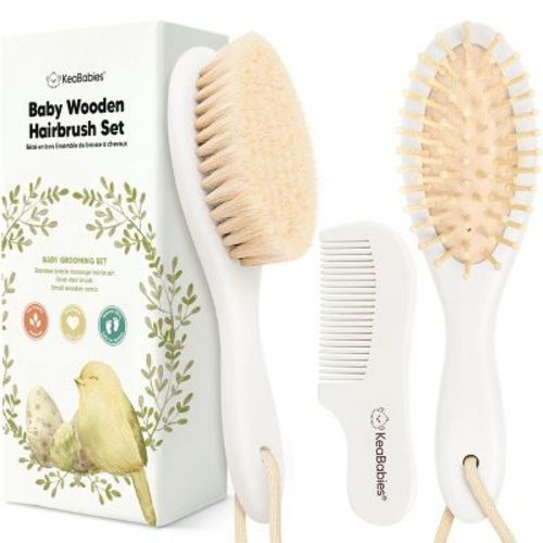 Baby Hair Brush And Comb Set, Oval Wooden Baby Brush Set For Newborns, Infant, Toddler Grooming Kit (oval, Thistle)