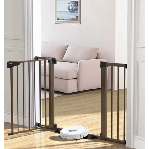Cumbor 29.7-46" Baby Gate for Stairs, Mom's Choice Awards Winner-Auto Close Dog Gate for the House, Easy Install Pressure Mounted Pet Gates for Doorways, Easy Walk Thru Wide Safety Gate for Dog, Brown