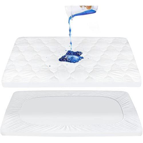 Pack and Play Mattress Pad Sheets Cover Waterproof, Soft Quilted Pack and Play Protector, 27" X 39" Fit Graco Pamo Babe Pack and Play Mattress Pad, Baby Portable Mini Cribs and Foldable Mattresses Pad