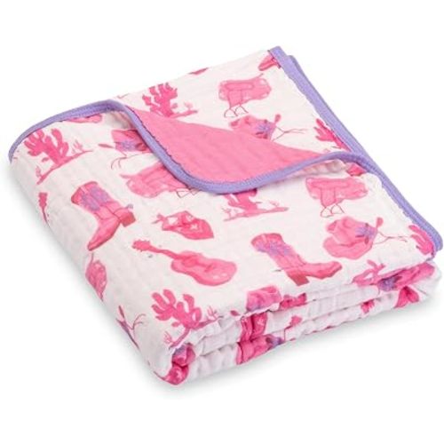 LollyBanks Muslin Baby Quilt, 100% Organic Cotton Baby Blanket, Large 47 x 47 Inches, 6-Layer Soft and Breathable Infant Blanket, Cozy Toddler Girl Blankets, Nursery Essentials (Western Cowgirl)