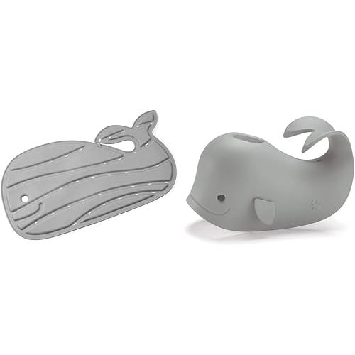Skip Hop Non-Slip Baby Bath Mat, Moby, Grey & Baby Bath Spout Cover, Universal Fit, Moby, Grey