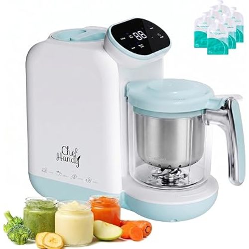 Chefhandy Baby Food Maker with Stainless Steel Steam Basket, One-Step Baby Food Processor Steamer Blender Puree Maker, Auto Steam & Blend for Homemade Baby Food, Includes 6 Reusable Food Pouches