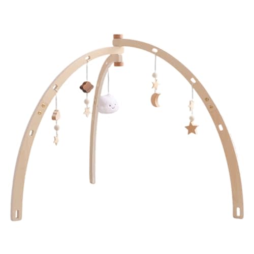 Surakey Interactive Gym with Wooden Star Cloud Pendants, Grasping Infant Play Mat, Playful Newborn Fitness Frame (Type 2)
