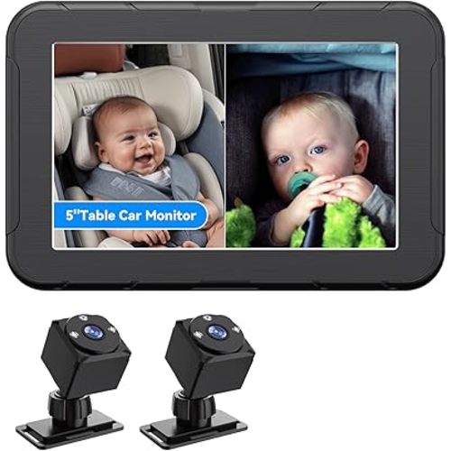 Dual Baby Car Camera, 1080P Dual-Channel 5 inch Display Kids Car Monitor with 2 IR Night Vision Cam,Backseat Camera for Baby Rear Facing Easy Installation