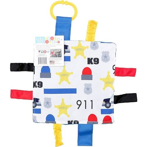 Baby Sensory Crinkle & Teething Square Lovey Toy with Closed Ribbon Tags for Increased Stimulation: 8"X8" (Police)