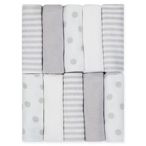 Just Born® Pom Pom 10-Pack Terry Washcloths in Grey/White