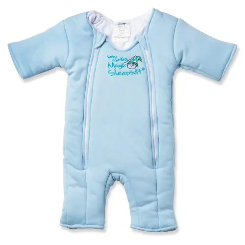 Magic Sleepsuit Baby Merlin's Cotton Baby Swaddle Transition Product - Soft and Cozy Design, Double Zipper for Easy Diaper Changes, Promotes Safe Sleep, 3-6 Months - Blue - Small 12-18lbs