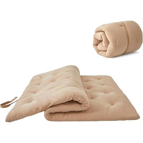 ZonLi Japanese Floor Futon Mattress Queen Size 60"x 80",100% Cotton 2.5'' Thicken Tatami Mattress,Foldable Sleeping Pad,Portable Dormitory Tatami Mat,Roll Up Floor Lounger Bed for Adult (Khaki)