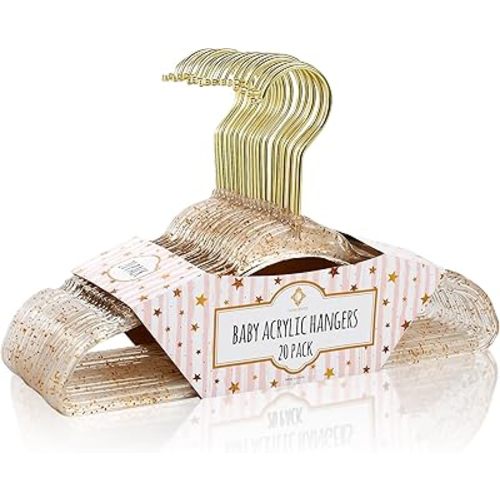 Concepts 20 Pack Premium Heavy Duty Glitter Accrylic Baby Hangers-Elegant for Baby Nursery Space-Saving Non-SlipClothes Hangers with Chrome Hook