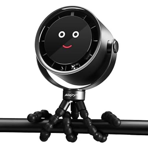 Stroller Fan Portable, Personal Fan for Travel, Air Turbo Tech & Digital display, Detachable 5 Speeds Rechargeable 360° Rotate Flexible Tripod Fan, For Home Office Stroller Camping - Black