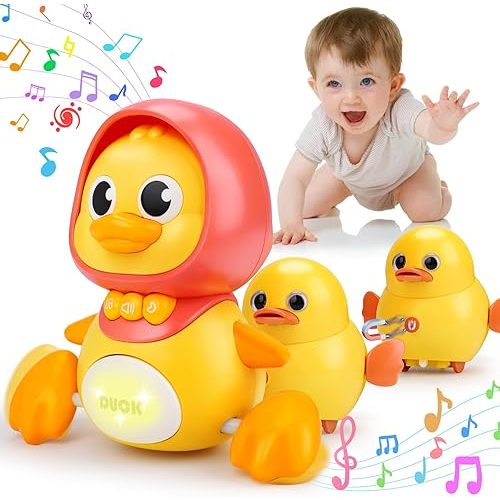 AugToy Baby Toys Musical Duck Toy Set Tummy Time Infant Newborn Crawling Moving Light Up Toys for Babies 12-18 Months Christmas Birthday Shower Gifts for 1 Year Old