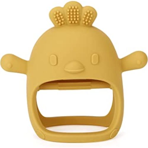 Socub Silicone Baby Teether Toy for Infants 12+ Months, BPA Free Anti-Drop Silicone Mitten Teething Toy for Soothing Sore Gums, Baby Chew Toys for Sucking Needs, Mango
