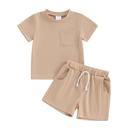 citgeett Toddler Baby Boy Girl Summer Outfits Cotton Short Sleeve Solid T-shirt Top Casual Shorts Neutral Spring Clothes