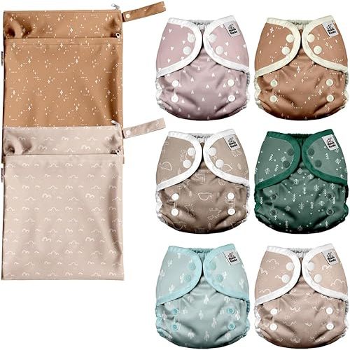 Mama Koala Reusable Adjustable Cloth Diaper Covers Size S,with 2 Pack Waterproof Wet Dry Bags