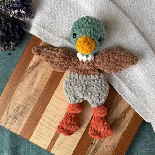 Mallard Duck Crochet Mini Lovey | Plush Snuggler for Baby, Stuffy, Farm Animal Nursery Decor, Baby Shower Gift, 1st Birthday Gift, Easter
