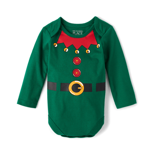 Unisex Baby Elf Graphic Bodysuit - Park bench green