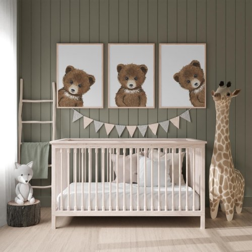 Peeking Bear Nursery Print Set 3, Peekaboo Bear Nursery Decor, Neutral Nursery Decor, Baby Bear Nursery Wall Art, Woodland Baby Shower Gift