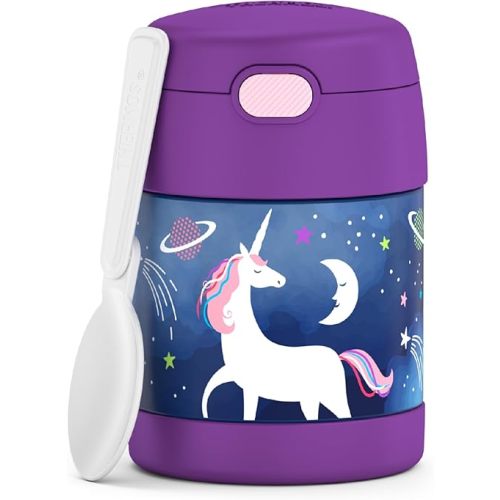 THERMOS FUNTAINER Insulated Food Jar, 10 Ounce, Kid Friendly Food Jar with Foldable Spoon, Space Unicorn