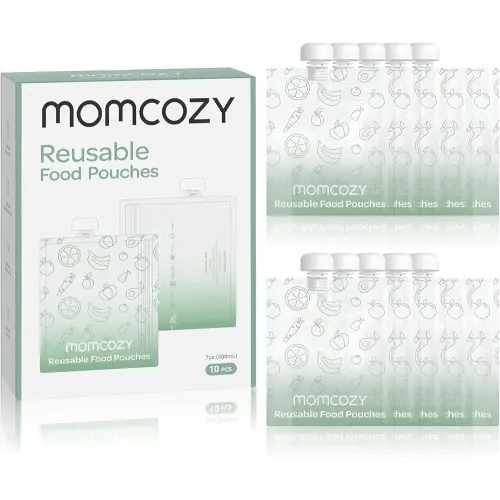 Momcozy Reusable Baby Food Pouches for Toddlers,BPA Free Plastic,Food Safe,Freezer Safe,Refillable for Applesauce Yogurt & Puree Squeeze Pouch,10 packs,7oz