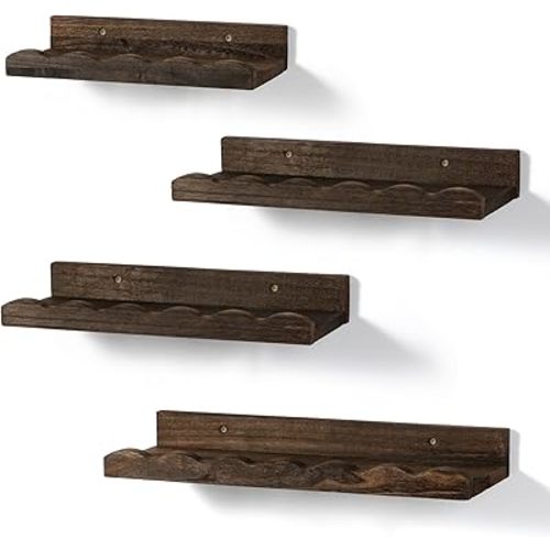 Suzile Set of 4 Floating Nursery Book Shelves for Wall Wood Floating Bookshelves Picture Small Ledge Shelf for Wall Boys Girls Teen Room Bathroom Bedroom Decor Storage