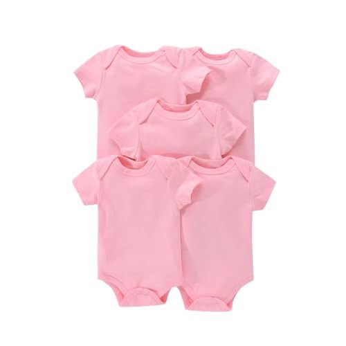 JYHOPE 5-Pack Newborn Infant Short Sleeve Pure Color Romper Bodysuit For Baby Girls And Boys Toddler Summer Clothes