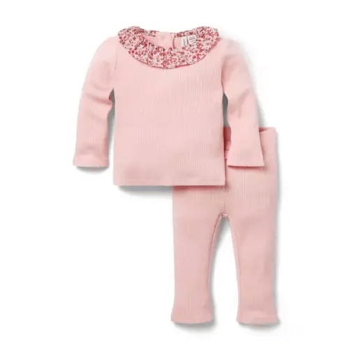 Newborn Light Pink Baby Floral Ruffle Collar Matching Set by Janie and Jack