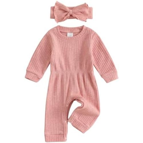 Newborn Baby Girl Coming Home Outfit Fall Winter Knit Long Sleeve Sweater Romper Jumper with Bow Headband